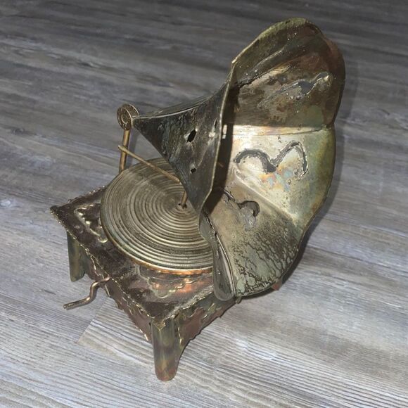 Vintage Copper Metal Music Box Gramophone Plays “Lara’s Theme” Made In Hong Kong - Picture 1 of 11